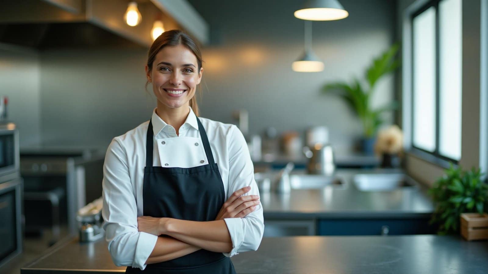 Smiling chef in a commercial kitchen